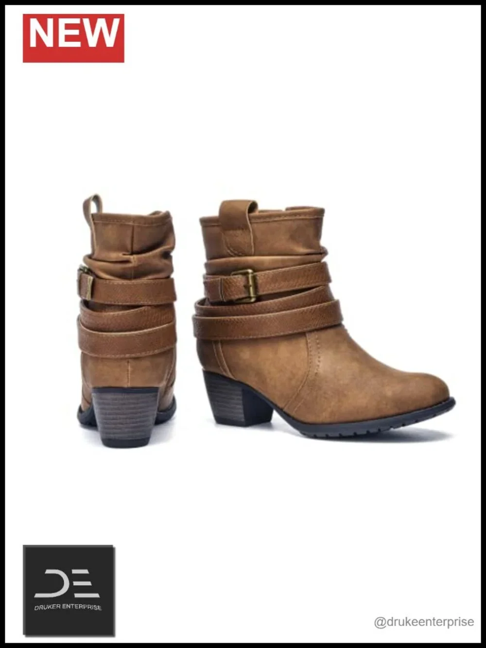 Women's Mid Calf Slouchy Dress Booties with Buckle Strap Side Zipper
